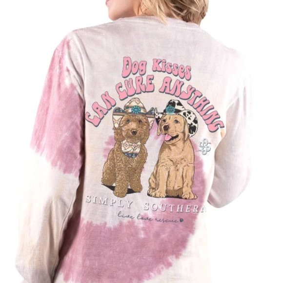 Simply Southern Tops - NWT Simply Southern Long Sleeve Dog Kisses Can Cure Anything Tie Dye Shirt